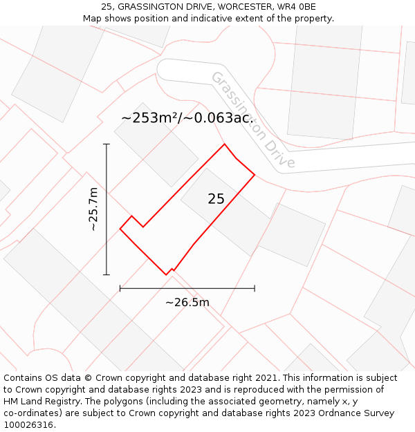 25, GRASSINGTON DRIVE, WORCESTER, WR4 0BE: Plot and title map