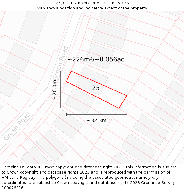 25, GREEN ROAD, READING, RG6 7BS: Plot and title map