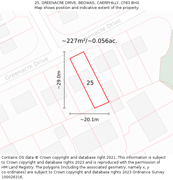 25, GREENACRE DRIVE, BEDWAS, CAERPHILLY, CF83 8HG: Plot and title map