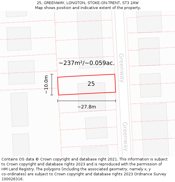 25, GREENWAY, LONGTON, STOKE-ON-TRENT, ST3 2AW: Plot and title map