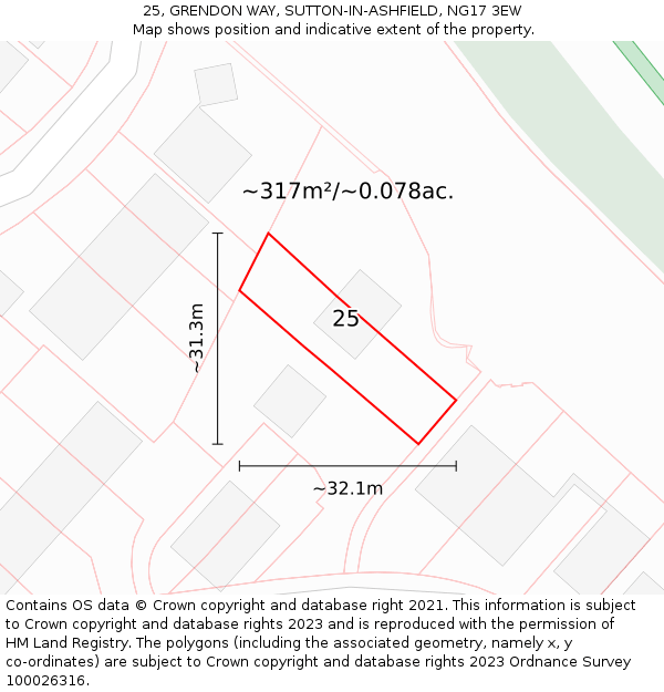 25, GRENDON WAY, SUTTON-IN-ASHFIELD, NG17 3EW: Plot and title map