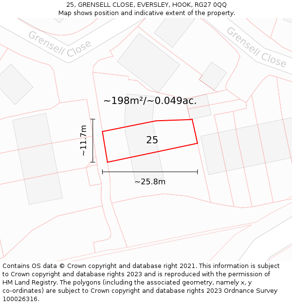 25, GRENSELL CLOSE, EVERSLEY, HOOK, RG27 0QQ: Plot and title map