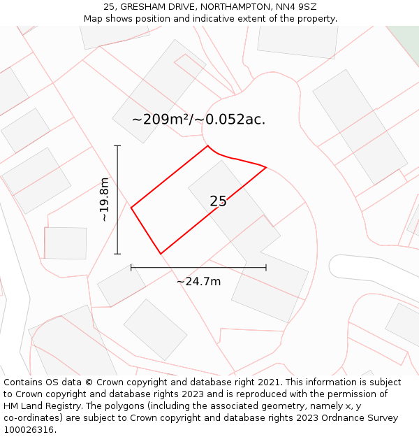 25, GRESHAM DRIVE, NORTHAMPTON, NN4 9SZ: Plot and title map