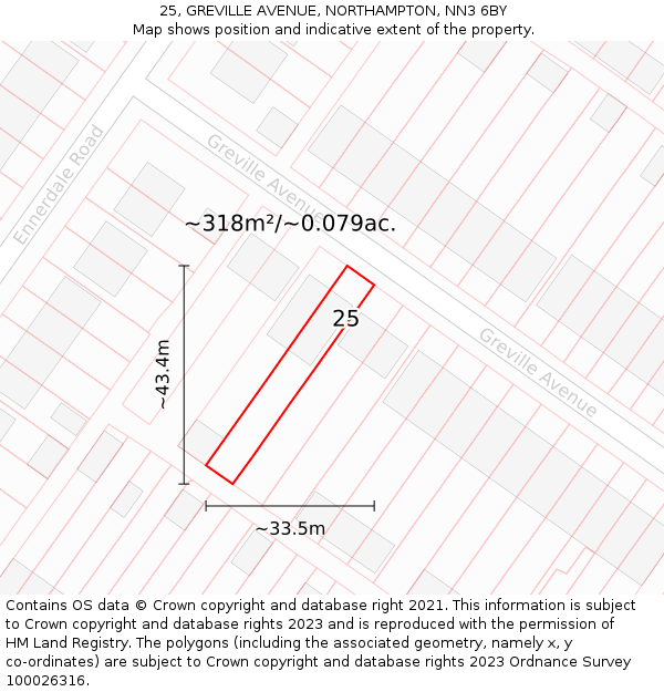 25, GREVILLE AVENUE, NORTHAMPTON, NN3 6BY: Plot and title map