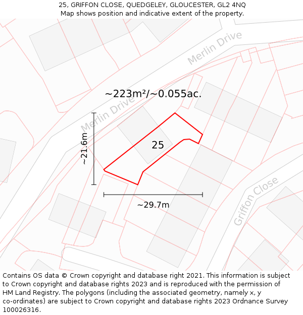 25, GRIFFON CLOSE, QUEDGELEY, GLOUCESTER, GL2 4NQ: Plot and title map