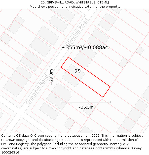 25, GRIMSHILL ROAD, WHITSTABLE, CT5 4LJ: Plot and title map