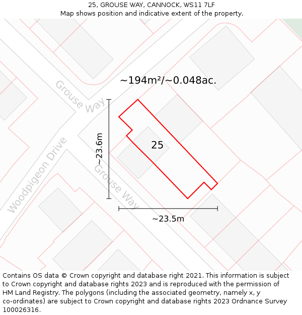 25, GROUSE WAY, CANNOCK, WS11 7LF: Plot and title map
