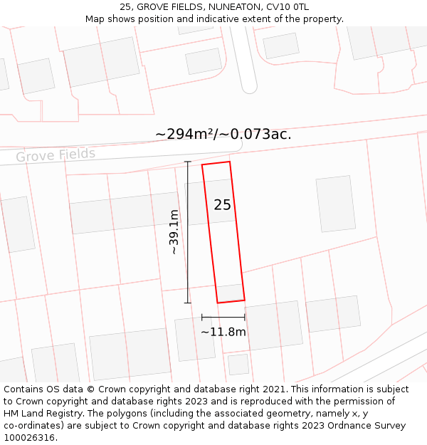 25, GROVE FIELDS, NUNEATON, CV10 0TL: Plot and title map
