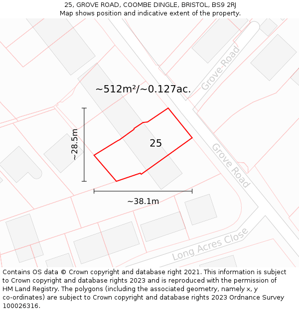 25, GROVE ROAD, COOMBE DINGLE, BRISTOL, BS9 2RJ: Plot and title map