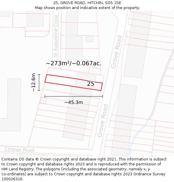 25, GROVE ROAD, HITCHIN, SG5 1SE: Plot and title map