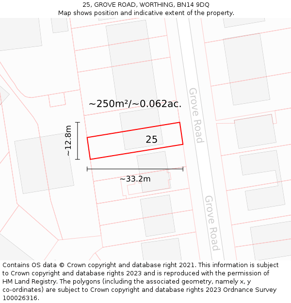 25, GROVE ROAD, WORTHING, BN14 9DQ: Plot and title map