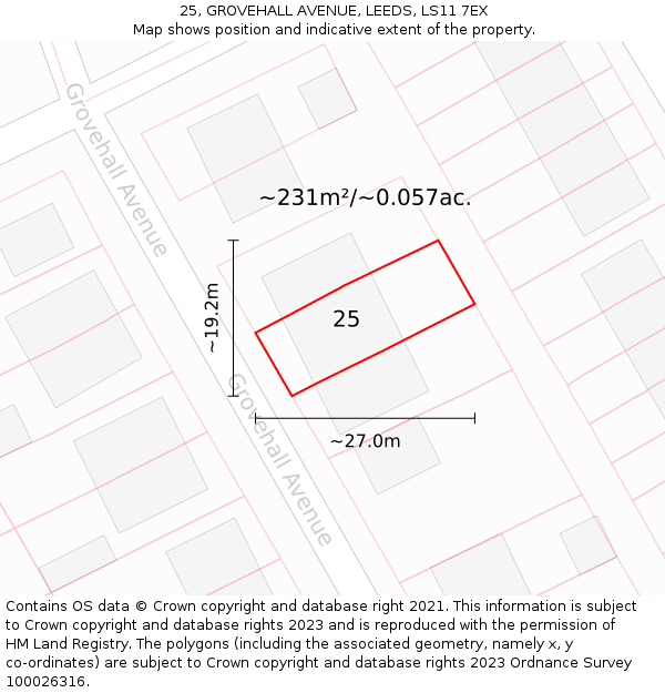 25, GROVEHALL AVENUE, LEEDS, LS11 7EX: Plot and title map