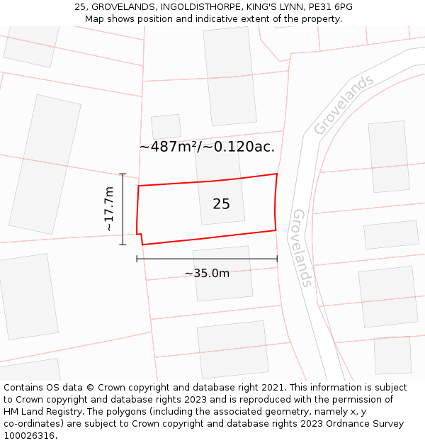 25, GROVELANDS, INGOLDISTHORPE, KING'S LYNN, PE31 6PG: Plot and title map