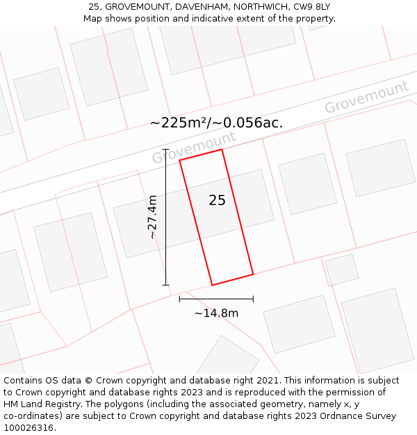 25, GROVEMOUNT, DAVENHAM, NORTHWICH, CW9 8LY: Plot and title map
