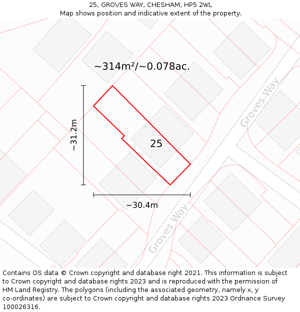 25, GROVES WAY, CHESHAM, HP5 2WL: Plot and title map