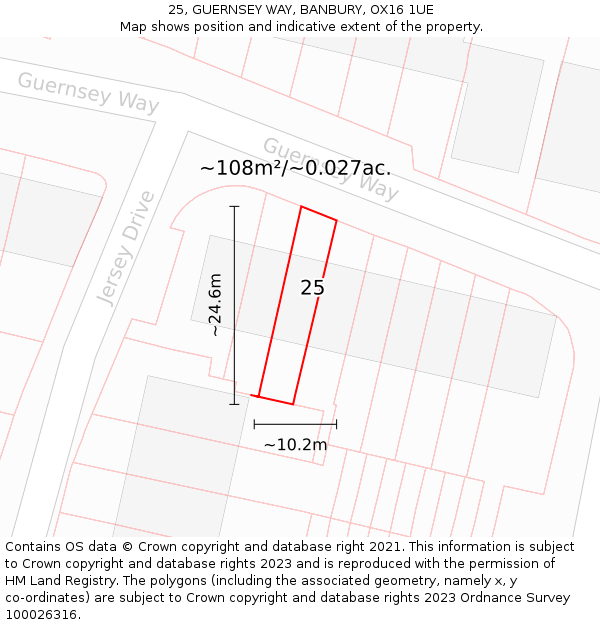 25, GUERNSEY WAY, BANBURY, OX16 1UE: Plot and title map