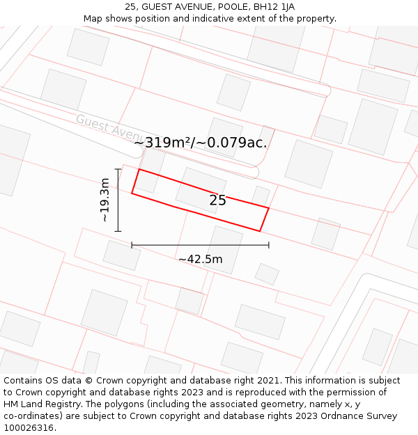 25, GUEST AVENUE, POOLE, BH12 1JA: Plot and title map