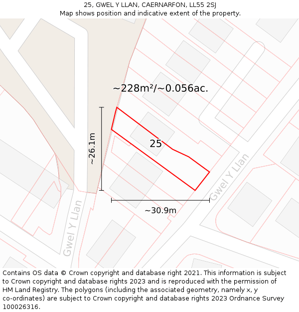 25, GWEL Y LLAN, CAERNARFON, LL55 2SJ: Plot and title map
