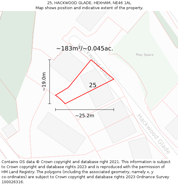 25, HACKWOOD GLADE, HEXHAM, NE46 1AL: Plot and title map