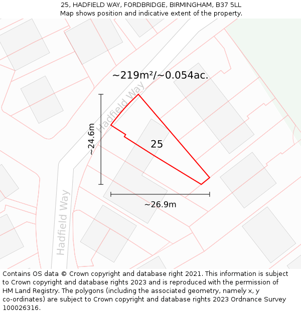 25, HADFIELD WAY, FORDBRIDGE, BIRMINGHAM, B37 5LL: Plot and title map
