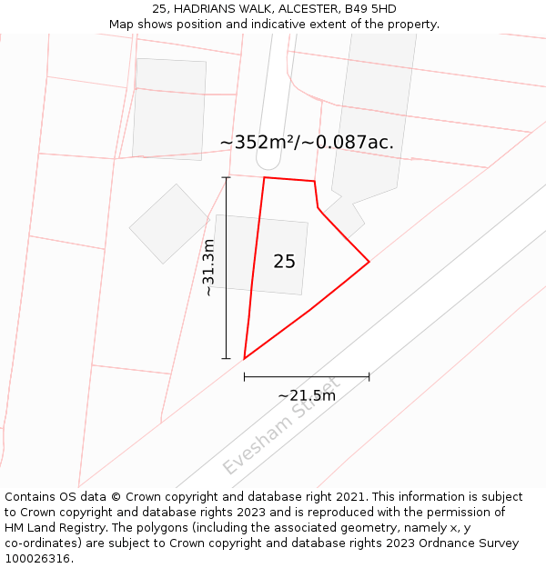 25, HADRIANS WALK, ALCESTER, B49 5HD: Plot and title map