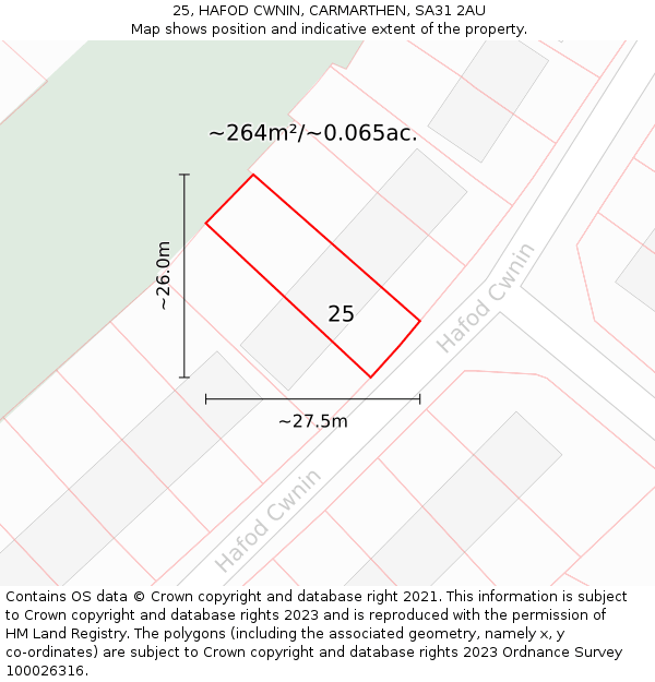 25, HAFOD CWNIN, CARMARTHEN, SA31 2AU: Plot and title map