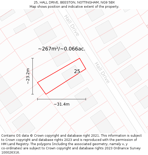 25, HALL DRIVE, BEESTON, NOTTINGHAM, NG9 5BX: Plot and title map