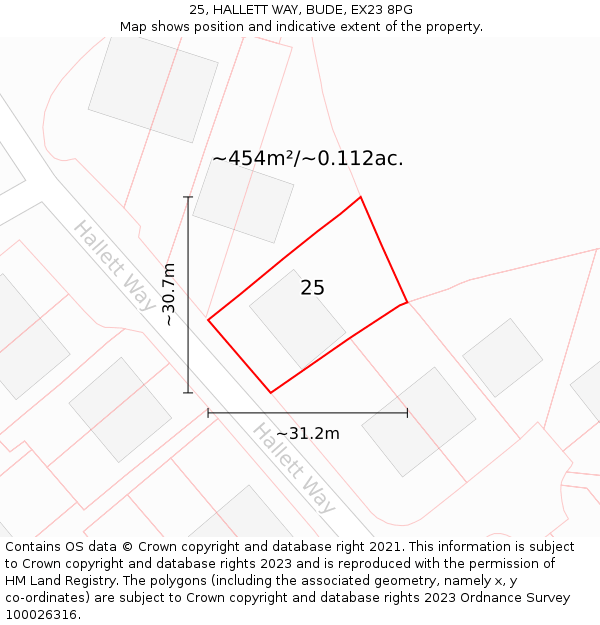 25, HALLETT WAY, BUDE, EX23 8PG: Plot and title map