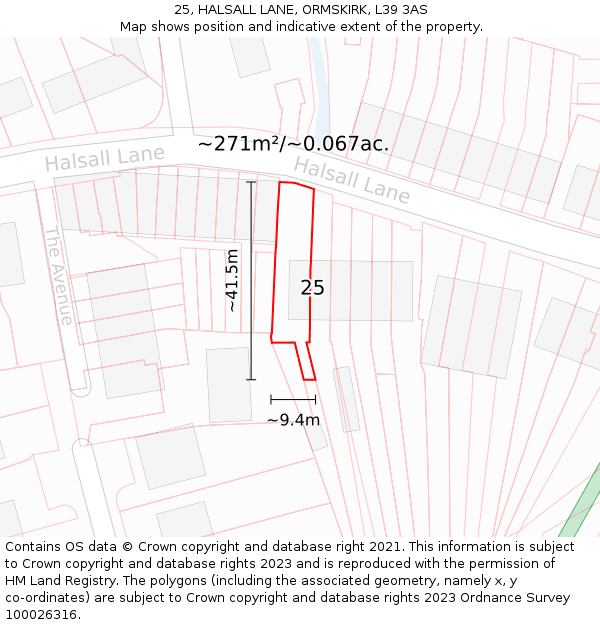 25, HALSALL LANE, ORMSKIRK, L39 3AS: Plot and title map