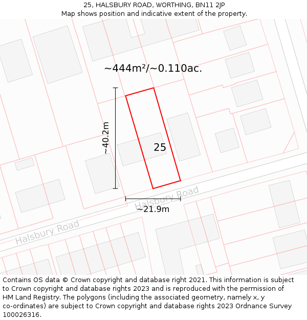 25, HALSBURY ROAD, WORTHING, BN11 2JP: Plot and title map