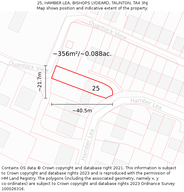 25, HAMBER LEA, BISHOPS LYDEARD, TAUNTON, TA4 3NJ: Plot and title map