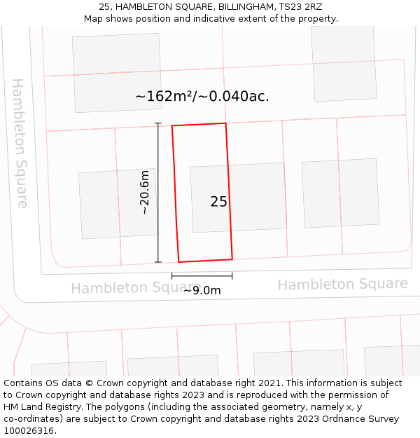 25, HAMBLETON SQUARE, BILLINGHAM, TS23 2RZ: Plot and title map