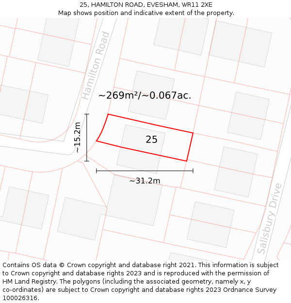 25, HAMILTON ROAD, EVESHAM, WR11 2XE: Plot and title map