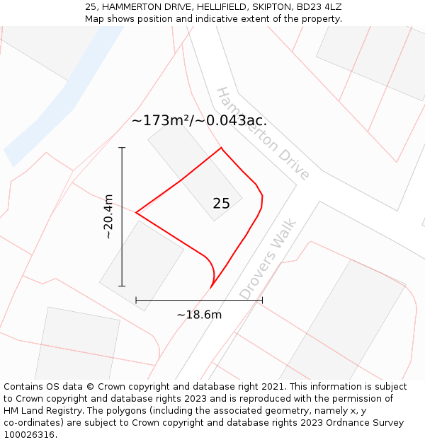 25, HAMMERTON DRIVE, HELLIFIELD, SKIPTON, BD23 4LZ: Plot and title map