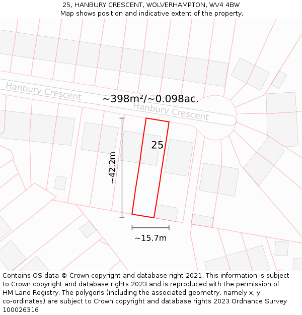 25, HANBURY CRESCENT, WOLVERHAMPTON, WV4 4BW: Plot and title map