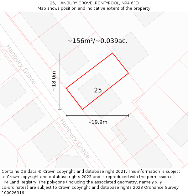 25, HANBURY GROVE, PONTYPOOL, NP4 6FD: Plot and title map