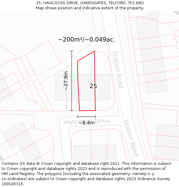25, HANCOCKS DRIVE, OAKENGATES, TELFORD, TF2 6AD: Plot and title map