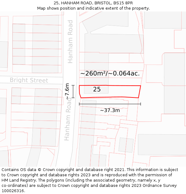 25, HANHAM ROAD, BRISTOL, BS15 8PR: Plot and title map