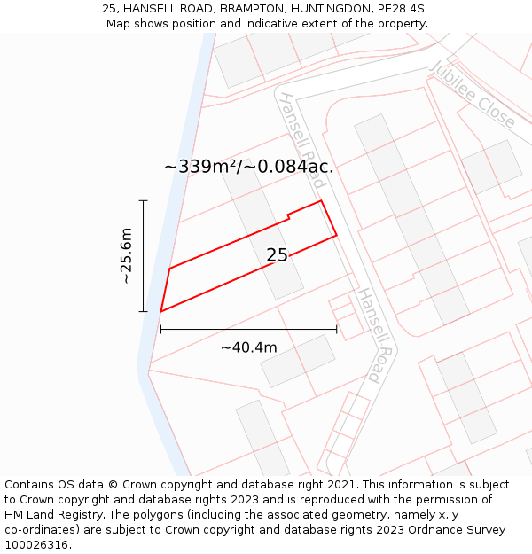 25, HANSELL ROAD, BRAMPTON, HUNTINGDON, PE28 4SL: Plot and title map