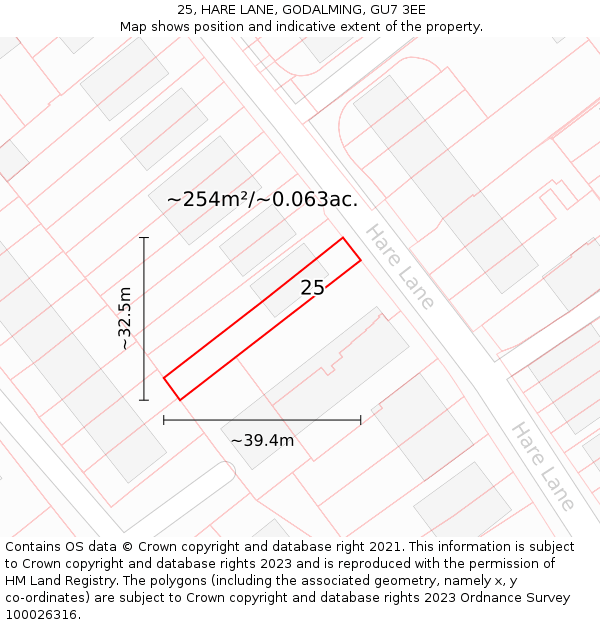25, HARE LANE, GODALMING, GU7 3EE: Plot and title map