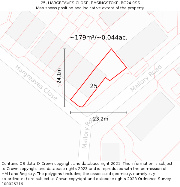 25, HARGREAVES CLOSE, BASINGSTOKE, RG24 9SS: Plot and title map