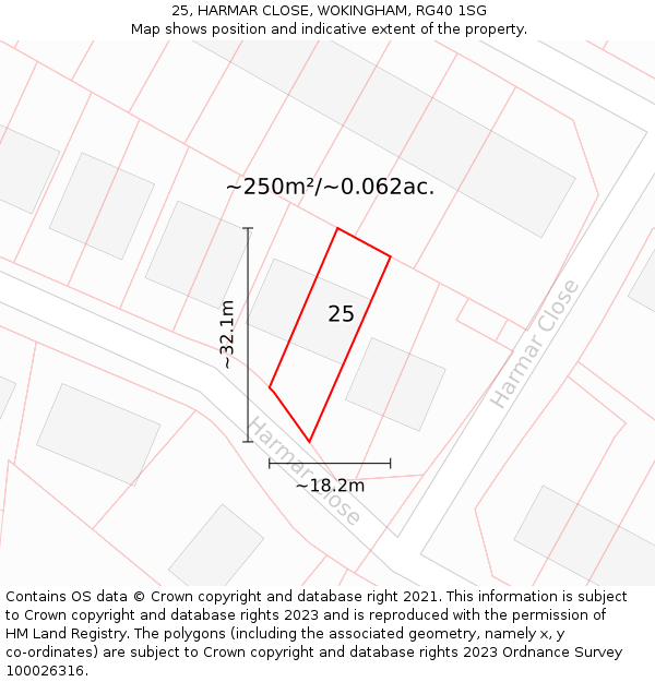 25, HARMAR CLOSE, WOKINGHAM, RG40 1SG: Plot and title map