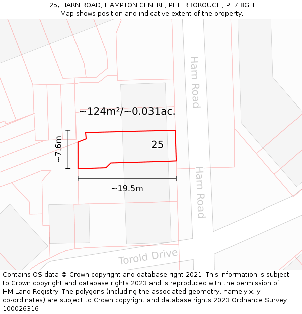 25, HARN ROAD, HAMPTON CENTRE, PETERBOROUGH, PE7 8GH: Plot and title map