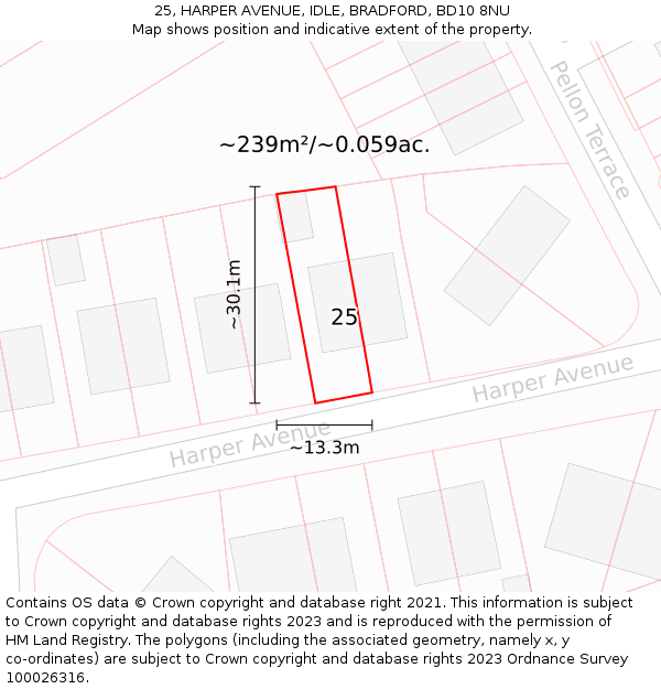 25, HARPER AVENUE, IDLE, BRADFORD, BD10 8NU: Plot and title map
