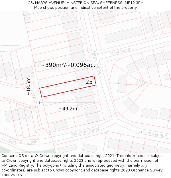 25, HARPS AVENUE, MINSTER ON SEA, SHEERNESS, ME12 3PH: Plot and title map