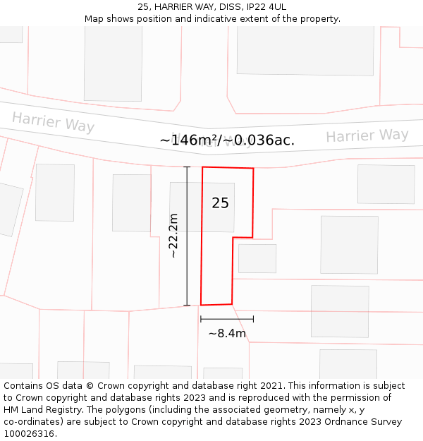 25, HARRIER WAY, DISS, IP22 4UL: Plot and title map