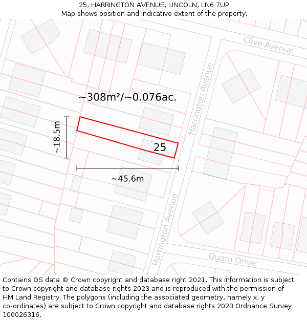 25, HARRINGTON AVENUE, LINCOLN, LN6 7UP: Plot and title map