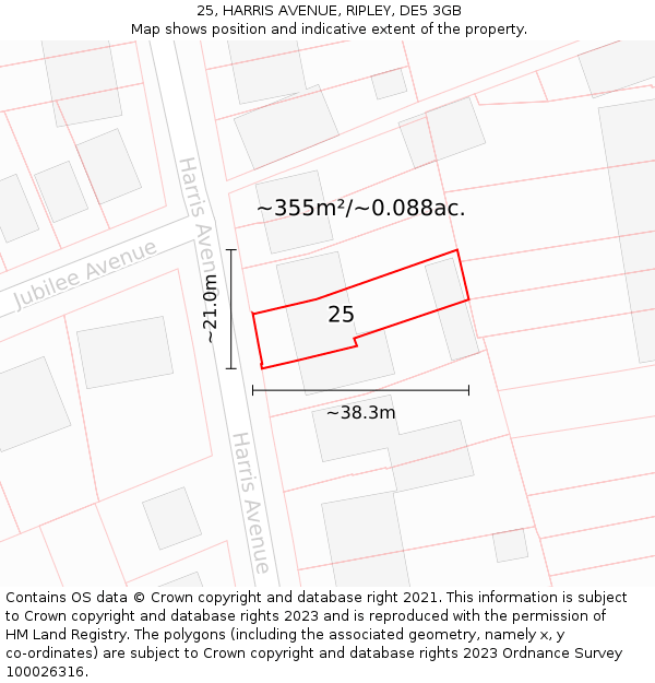 25, HARRIS AVENUE, RIPLEY, DE5 3GB: Plot and title map