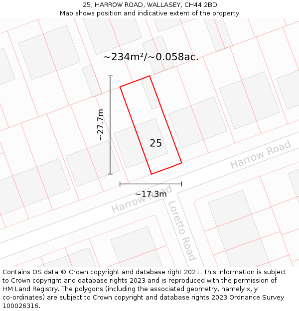 25, HARROW ROAD, WALLASEY, CH44 2BD: Plot and title map