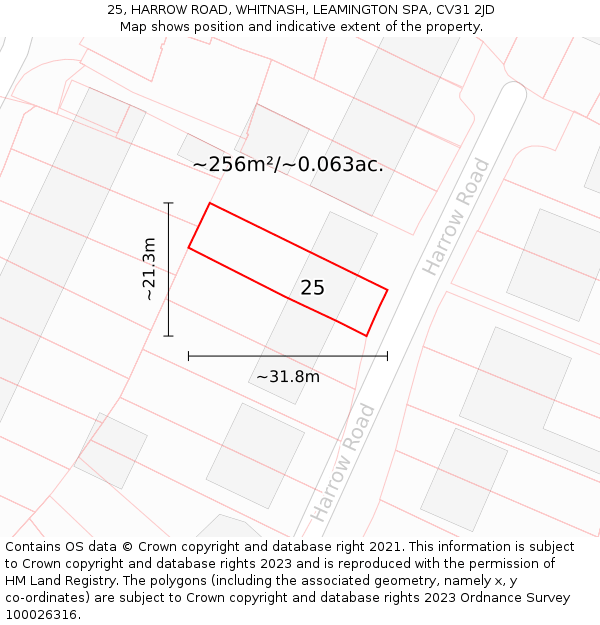 25, HARROW ROAD, WHITNASH, LEAMINGTON SPA, CV31 2JD: Plot and title map